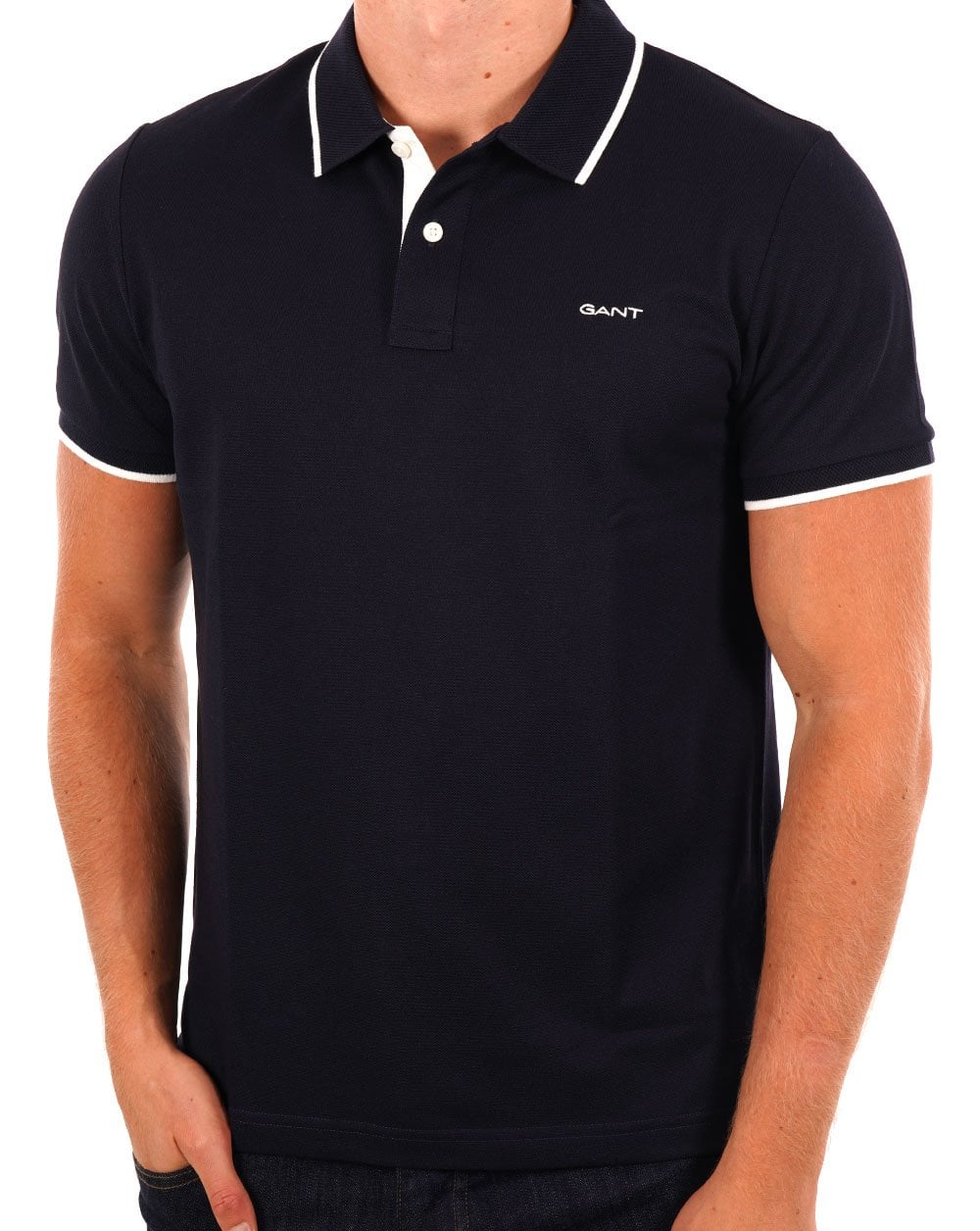 Gant Tipped Pique Polo Shirt Navy Blue