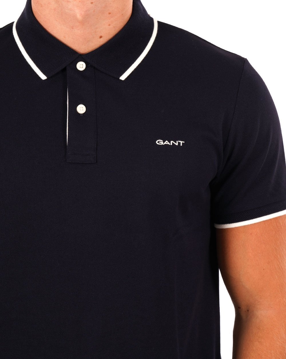 Gant Tipped Pique Polo Shirt Navy Blue