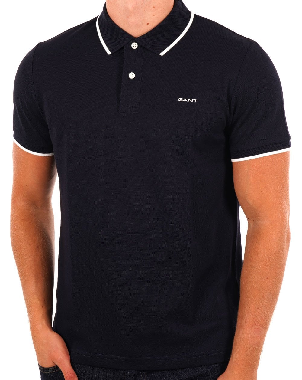 Gant Tipped Pique Polo Shirt Navy Blue