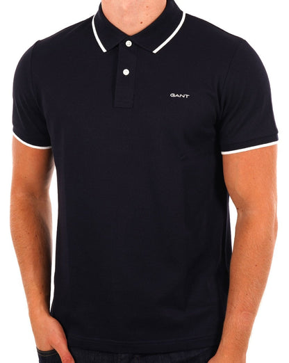 Gant Tipped Pique Polo Shirt Navy Blue