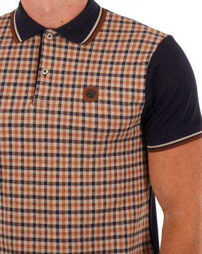 Trojan Gingham Check Panel Polo Navy