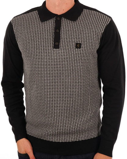 Gabicci Vintage Weaver LS Knit Polo Black