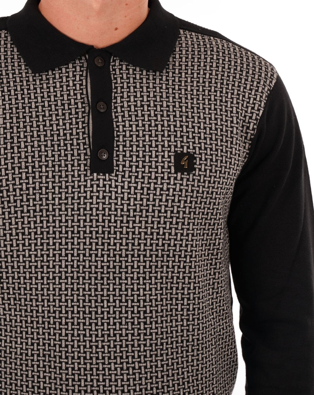Gabicci Vintage Weaver LS Knit Polo Black