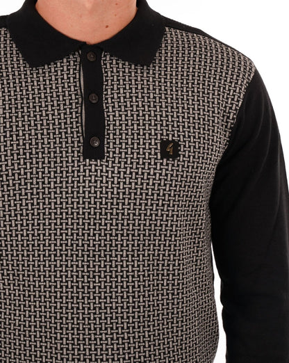 Gabicci Vintage Weaver LS Knit Polo Black