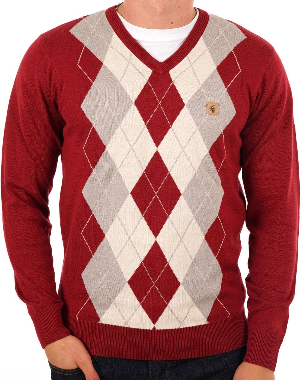 Gabicci Vintage Diamiond V Neck Deep Red