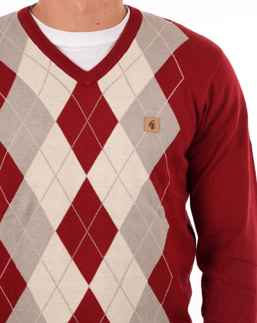 Gabicci Vintage Diamiond V Neck Deep Red