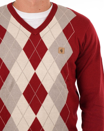 Gabicci Vintage Diamiond V Neck Deep Red