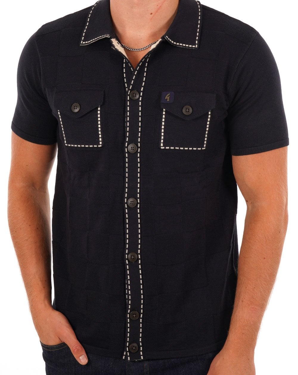 Gabicci Vintage Full Button Polo Navy