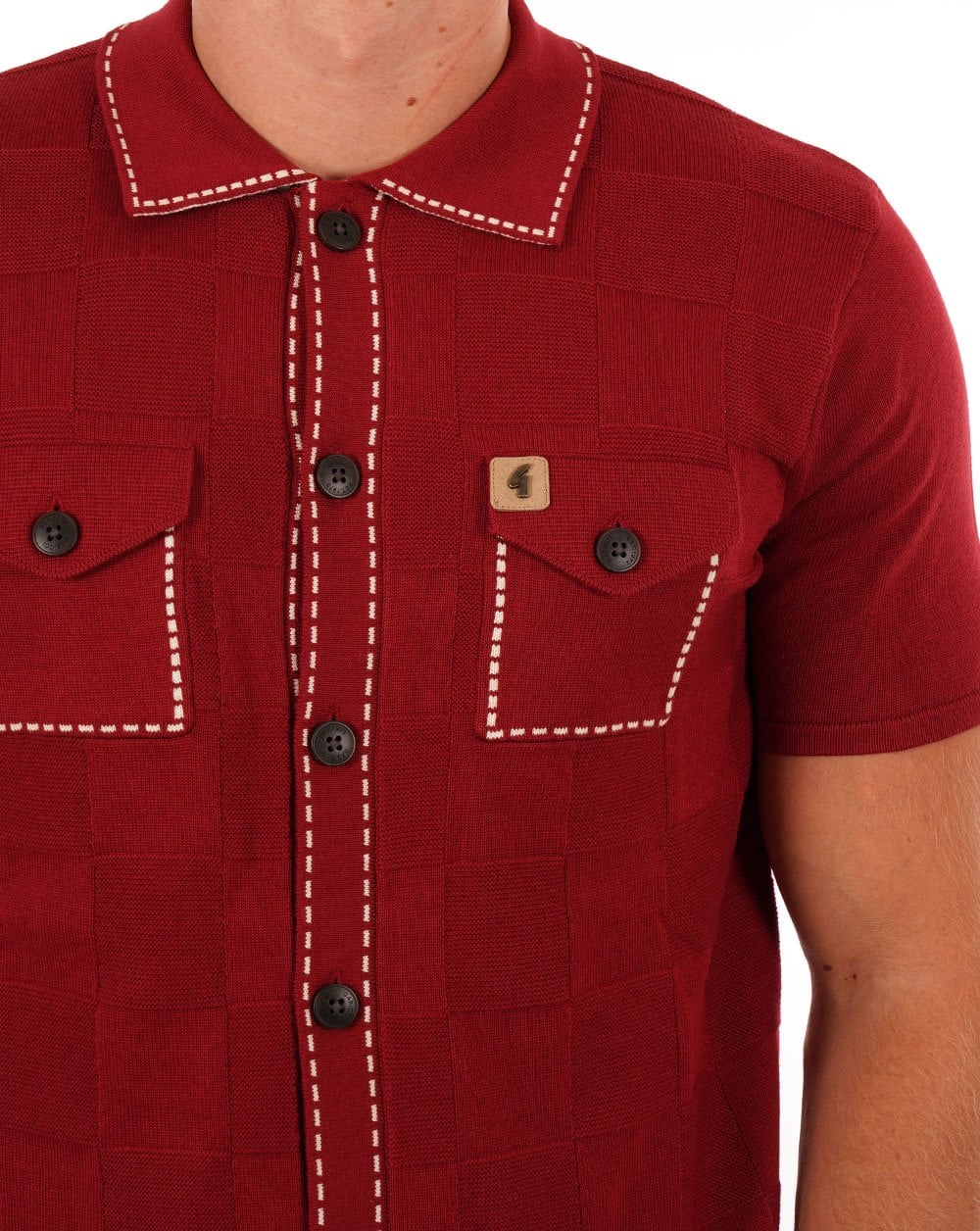 Gabicci Vintage Full Button Polo Dark Red