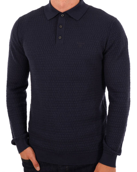 Barbour LS Textured Knit Polo Shirt Navy