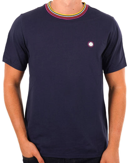 Pretty Green Hollen Rib Stripe T-shirt Blue