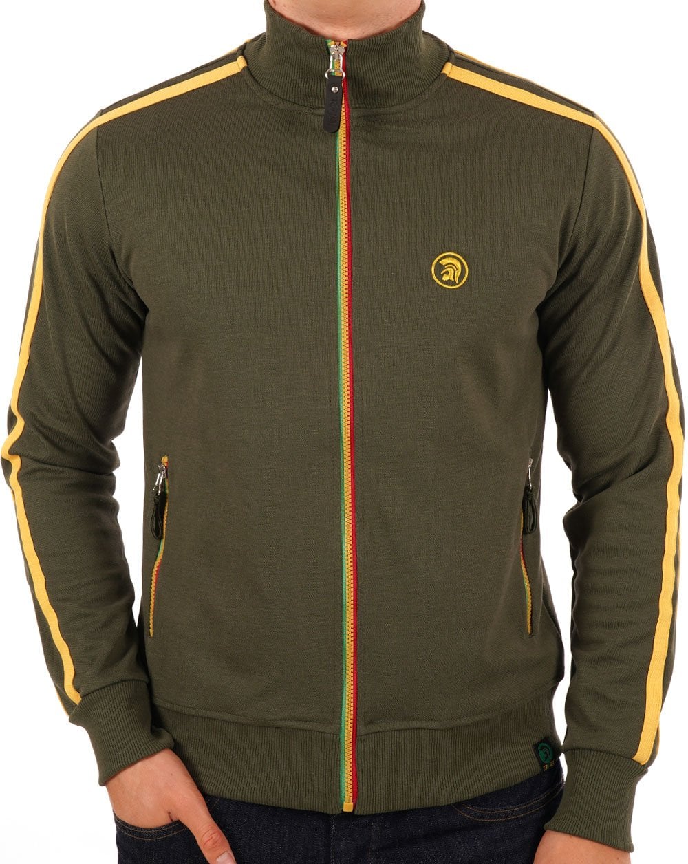 Trojan Twin Stripe Contrast Zip Track Top Army
