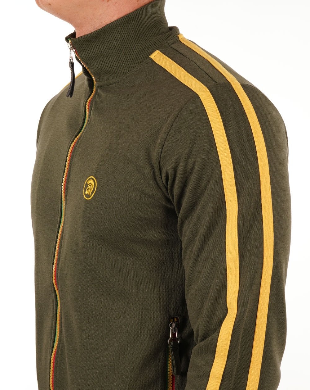 Trojan Twin Stripe Contrast Zip Track Top Army