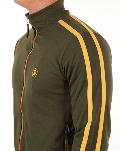 Trojan Twin Stripe Contrast Zip Track Top Army
