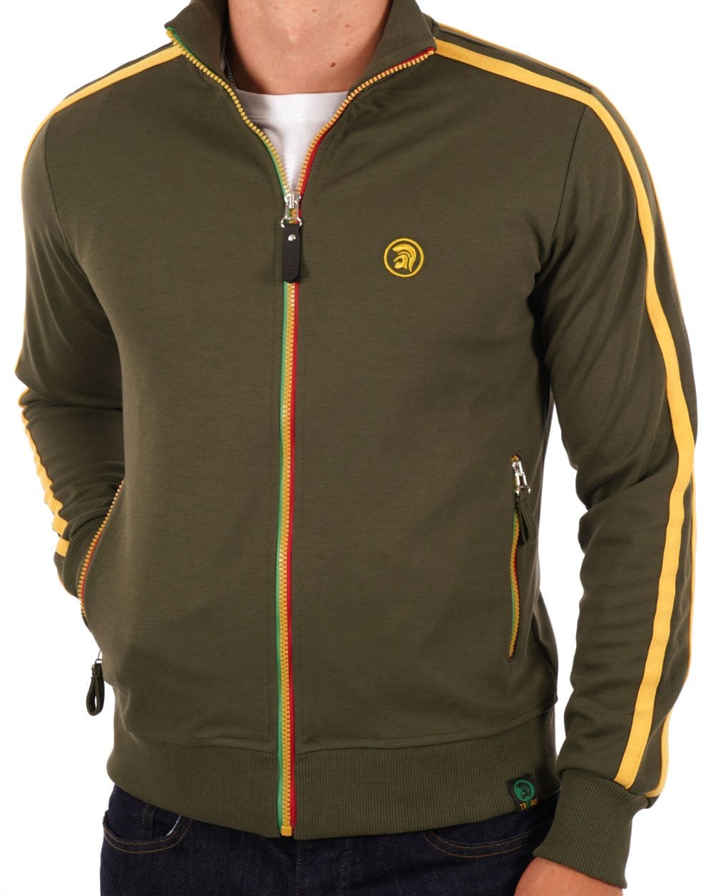 Trojan Twin Stripe Contrast Zip Track Top Army