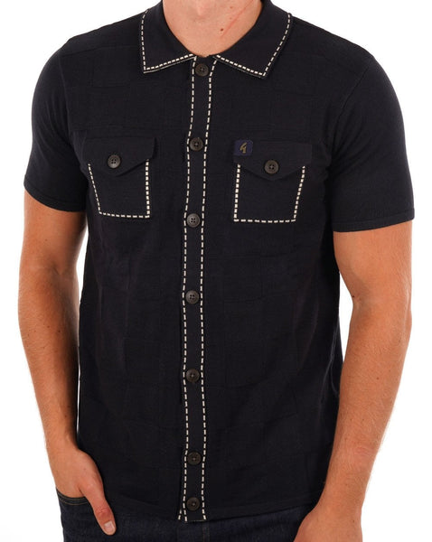 Gabicci Vintage Full Button Polo Navy