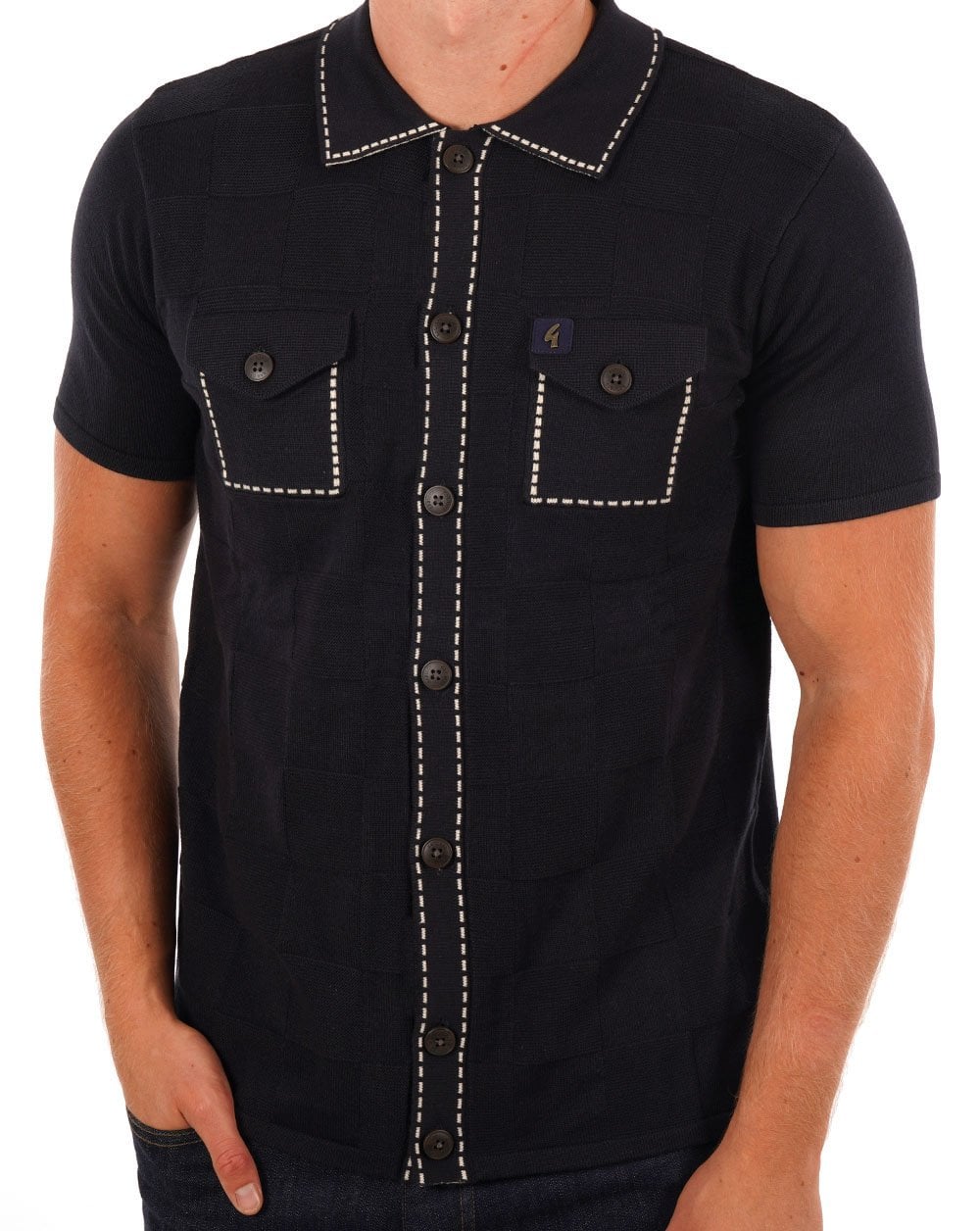 Gabicci Vintage Full Button Polo Navy