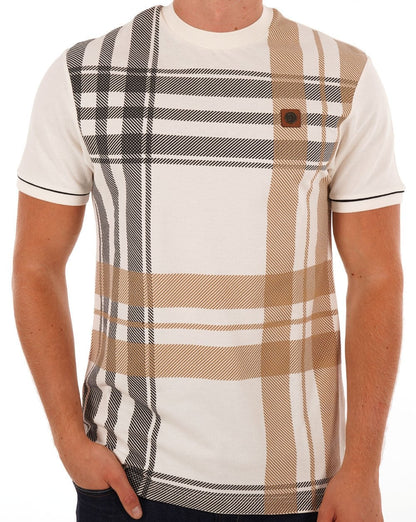 Trojan Check Panel T-shirt Ecru