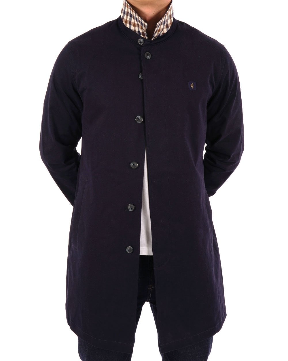 Gabicci Vintage Mac Navy Check collar