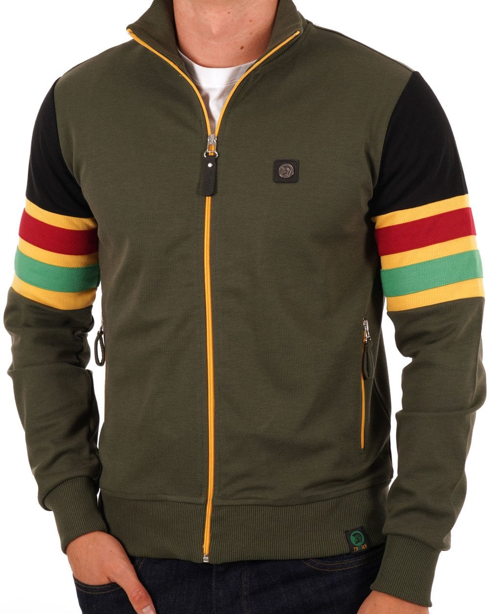 Trojan Marley Stripe Sleeve Track Top Army Green