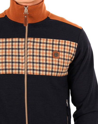 Trojan Gingham Check Panel Track Top Navy