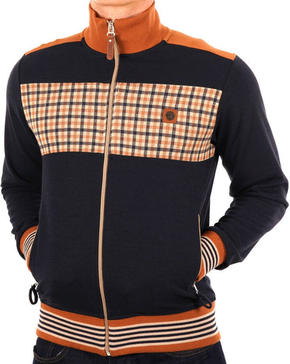 Trojan Gingham Check Panel Track Top Navy