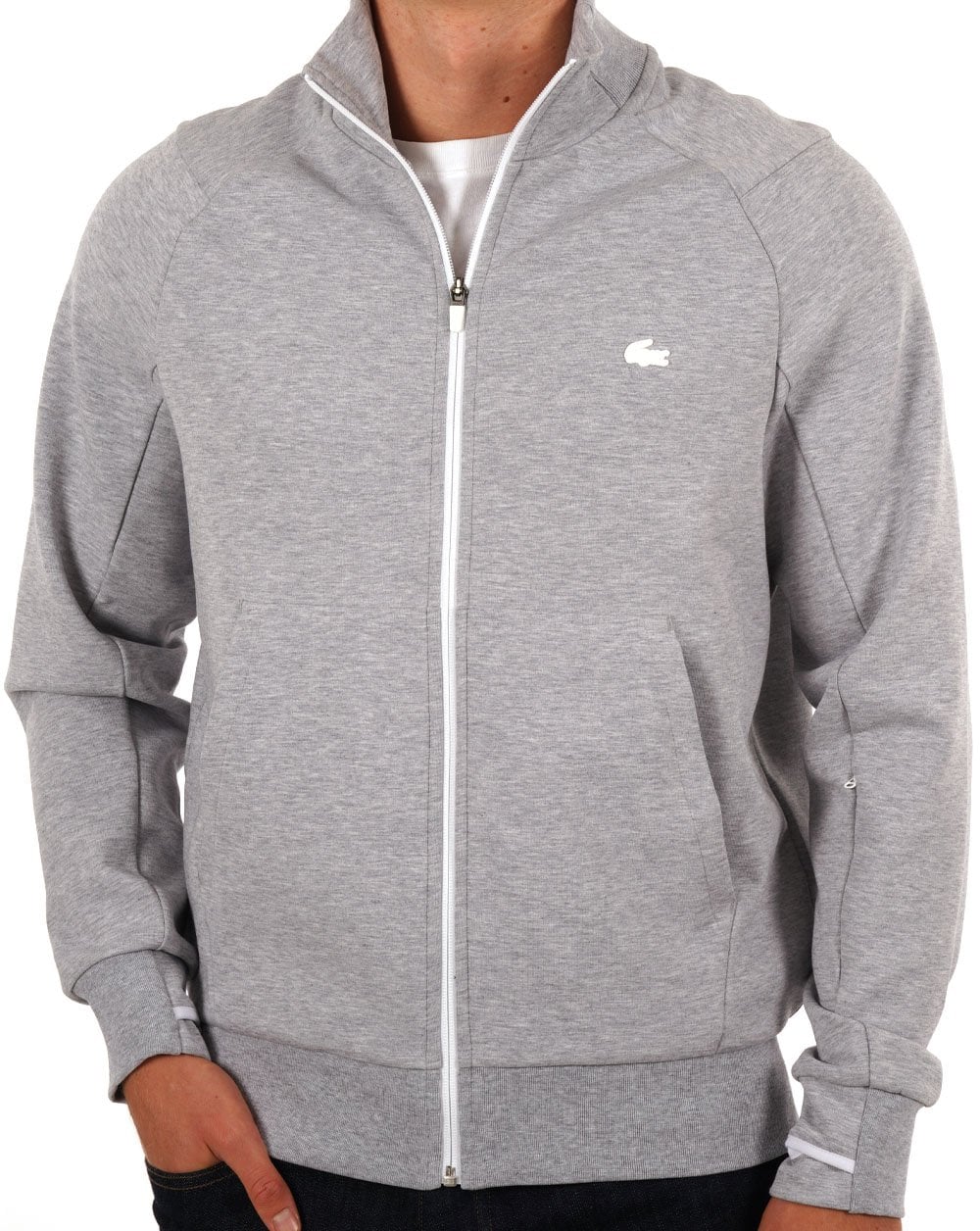 Lacoste Cotton Blend Sweat Track Top Silver Chine
