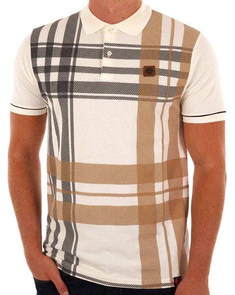 Trojan Check Panel Polo Shirt Ecru