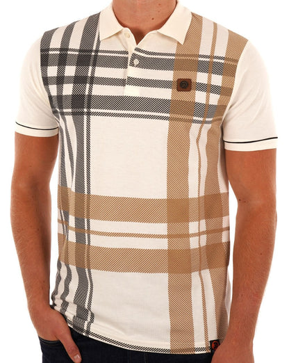 Trojan Check Panel Polo Shirt Ecru