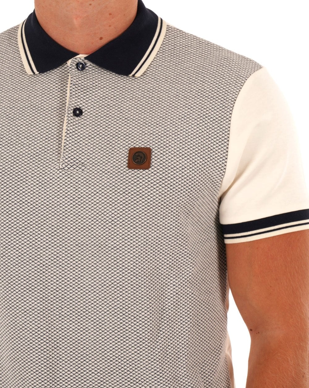 Trojan Diamond Panel Polo Ecru/Navy