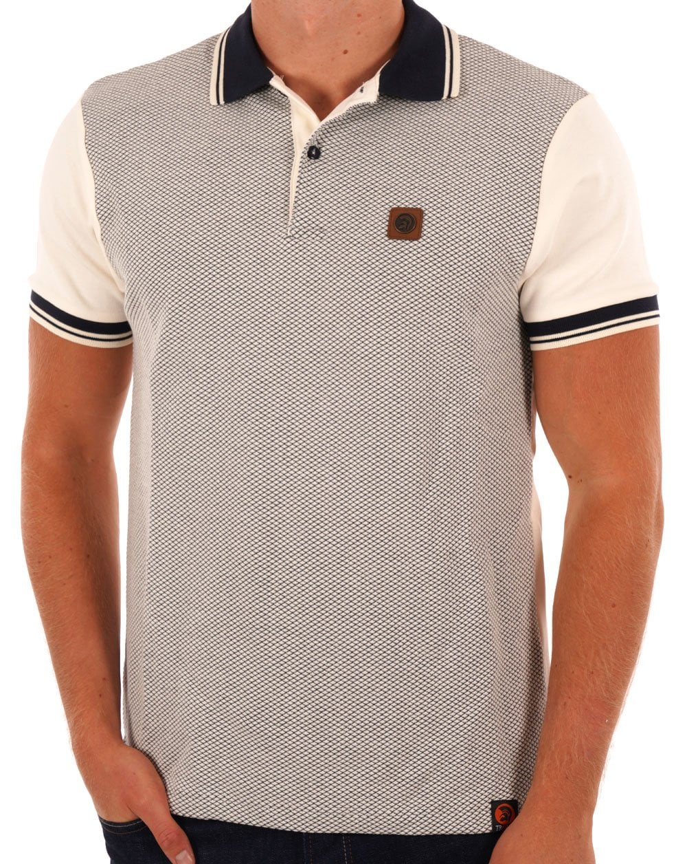 Trojan Diamond Panel Polo Ecru/Navy