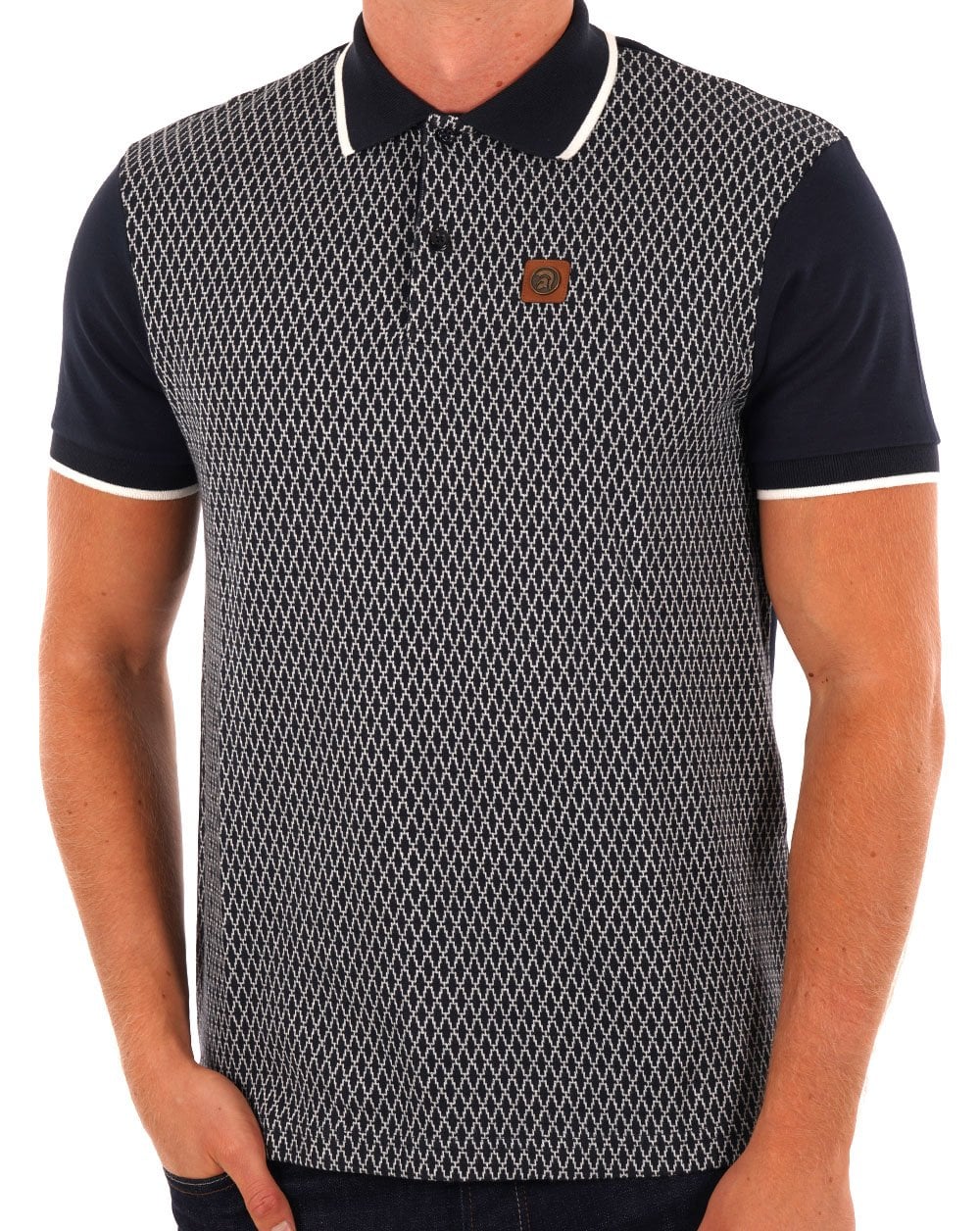 Trojan Geometric Panel Polo Shirt Navy