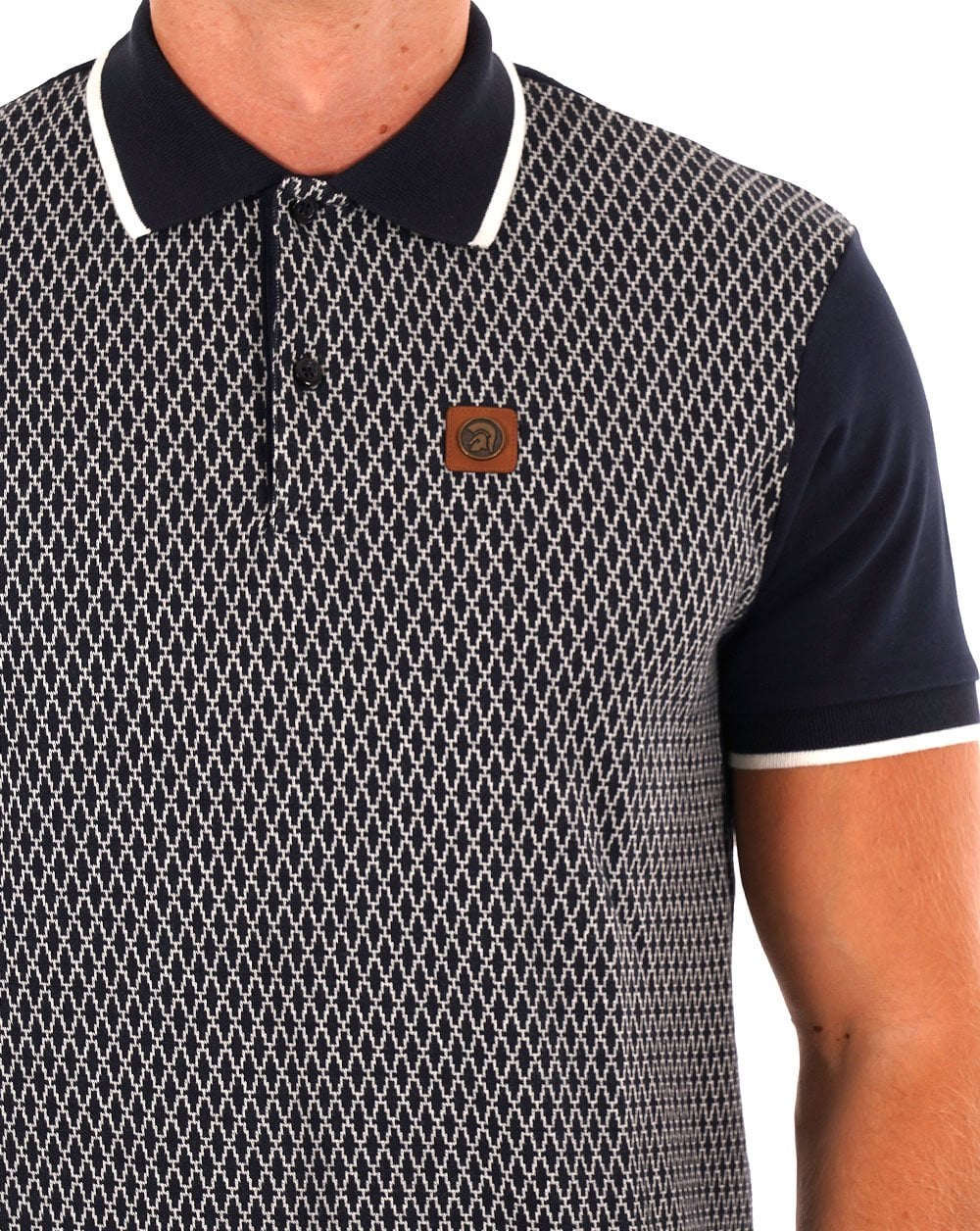 Trojan Geometric Panel Polo Shirt Navy