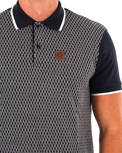 Trojan Geometric Panel Polo Shirt Navy