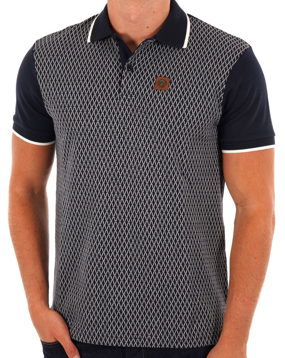 Trojan Geometric Panel Polo Shirt Navy