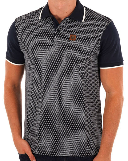 Trojan Geometric Panel Polo Shirt Navy
