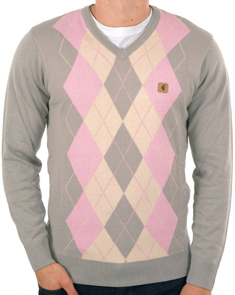 Gabicci Vintage Diamond V Neck Grey Pink