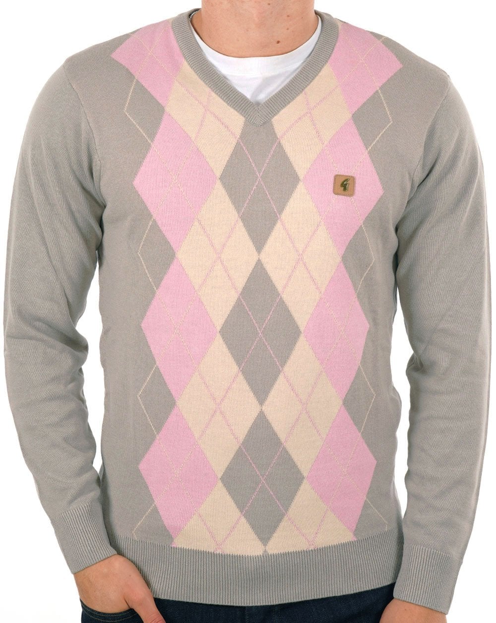 Gabicci Vintage Diamond V Neck Grey Pink