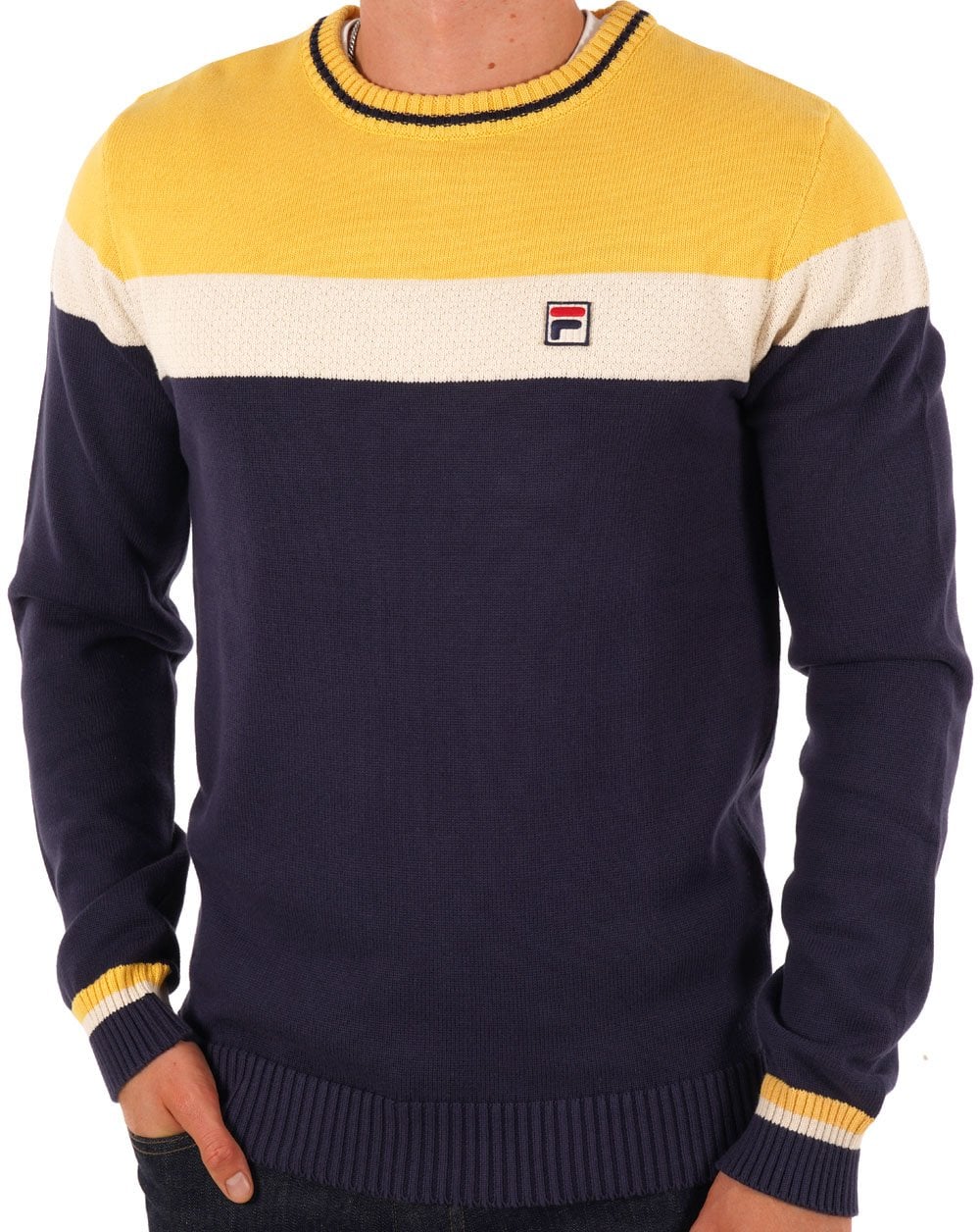 Fila Vintage Alden Crew Knit Navy/Yellow/Cream