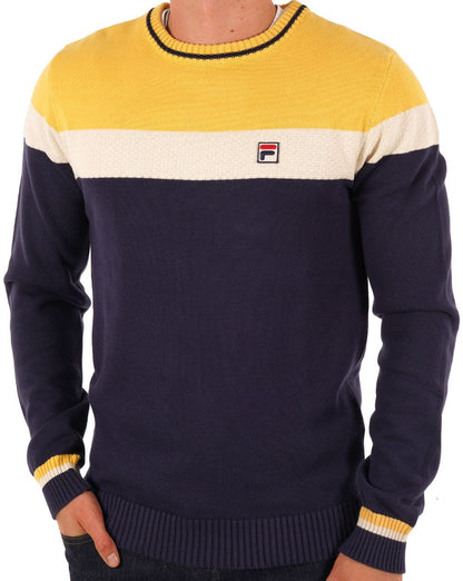 Fila Vintage Alden Crew Knit Navy/Yellow/Cream
