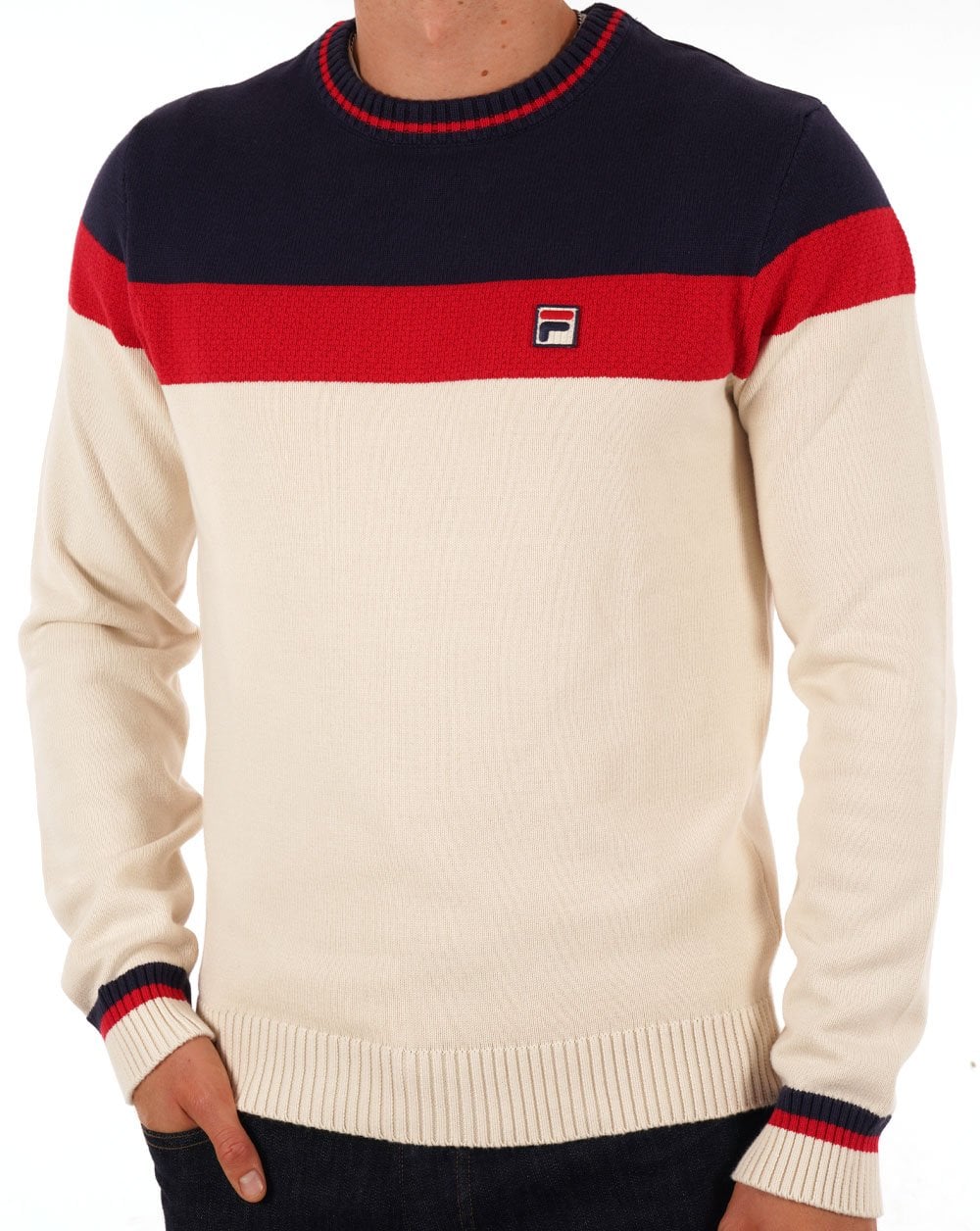Fila Vintage Alden Crew Knit Cream/Red/Navy