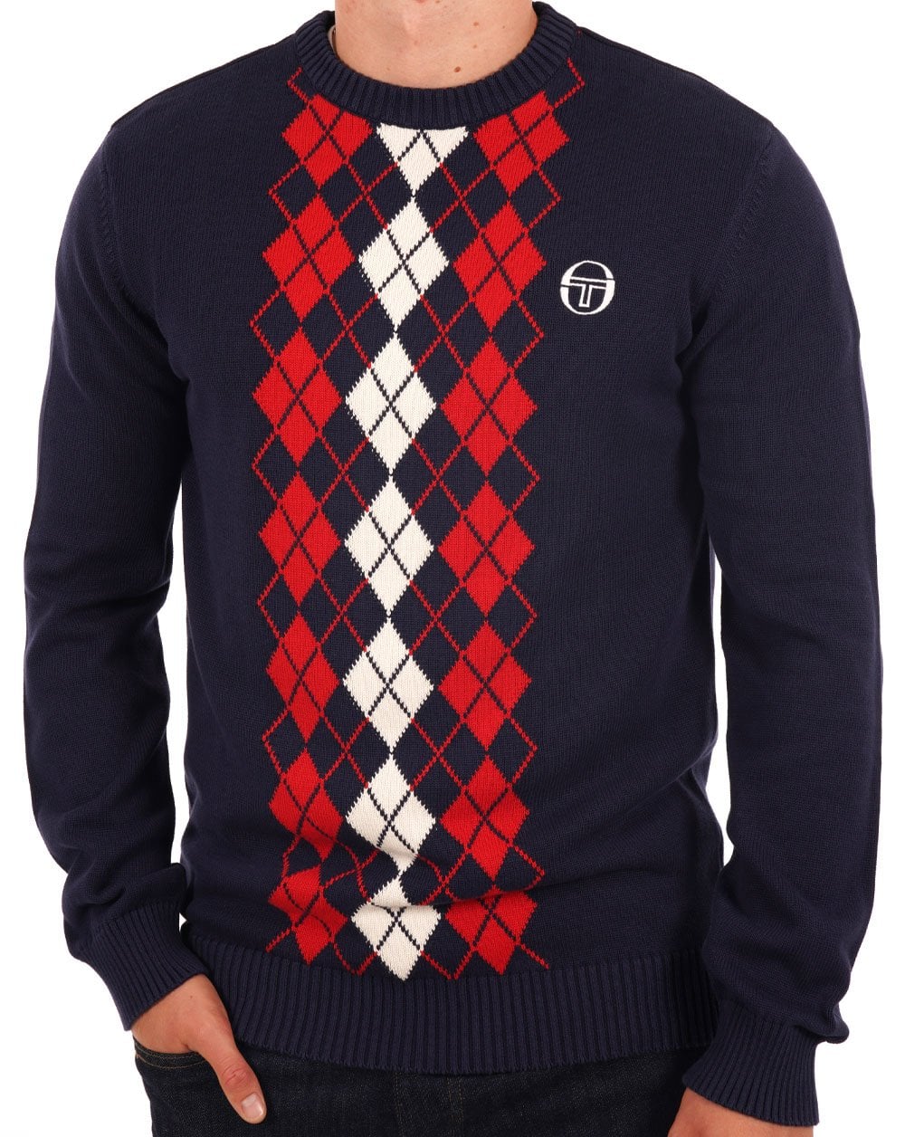 Sergio Tacchini Argyle Crew Knit Navy Blue