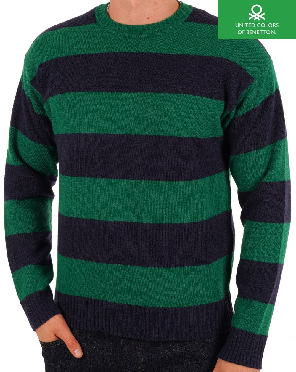 Benetton Stripe Jumper Navy/Green