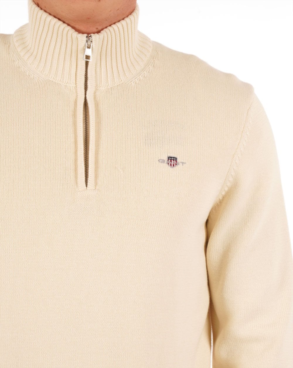 Gant Casual Cotton Half Zip Sweater Cream
