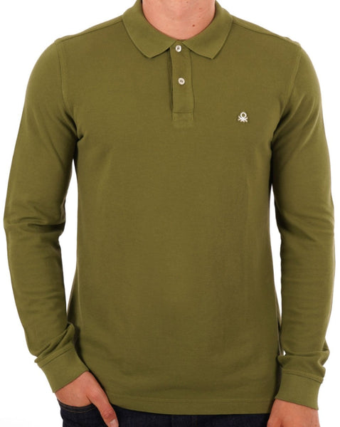 Benetton Long Sleeve Polo Shirt Khaki
