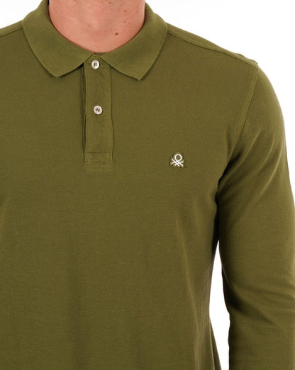 Benetton Long Sleeve Polo Shirt Khaki
