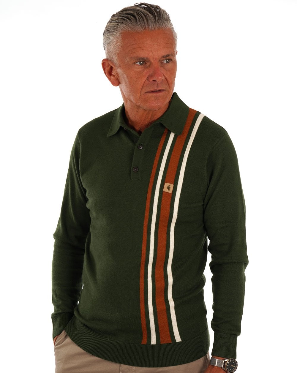 Gabicci Vintage Soda LS Knit Polo Forest