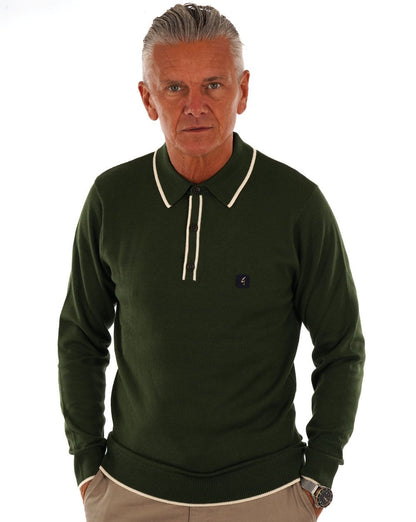 Gabicci Vintage Lineker LS Knitted Polo Forest