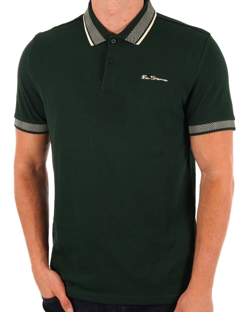Ben Sherman Collar Interest Polo Shirt Dark Green