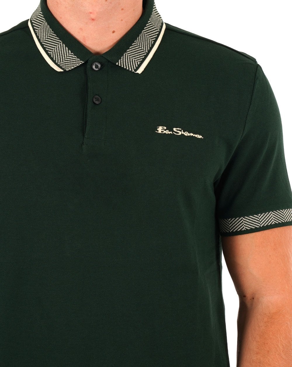 Ben Sherman Collar Interest Polo Shirt Dark Green